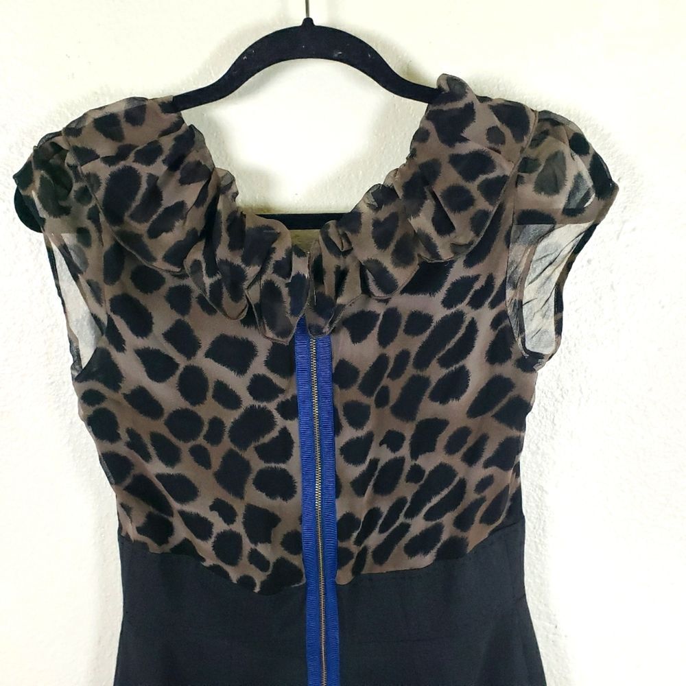 Women's Rebecca Taylor Animal Cheetah Print Fitted Wool Blend Zip Up Dress Sz 06 - Picture 5 of 12